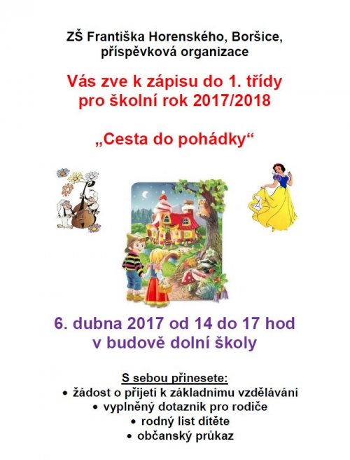 Zápis do 1. třídy - školní rok 2017/2018.