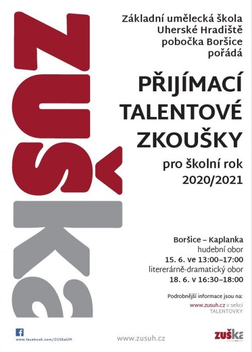 Talentové zkoušky ZUŠ Uherské Hradiště - školní rok 2020/2021